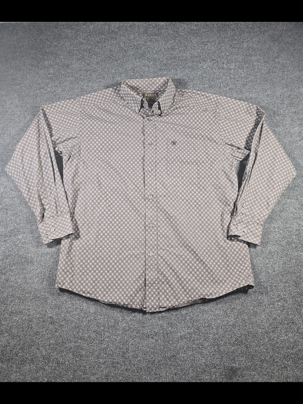 Ariat Men’s Brown Geometric Print Button Down Long Sleeve Shirt Size L Western